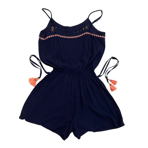 Lilly Pulitzer S Beeler Romper | Navy, Tassel Tie, Embroidered, Boho Style $168 - Picture 3 of 7